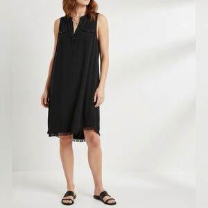 SPLENDID Cargo Pocket Button Henley Frayed Hem Black Shift Mini Tank Dress L
